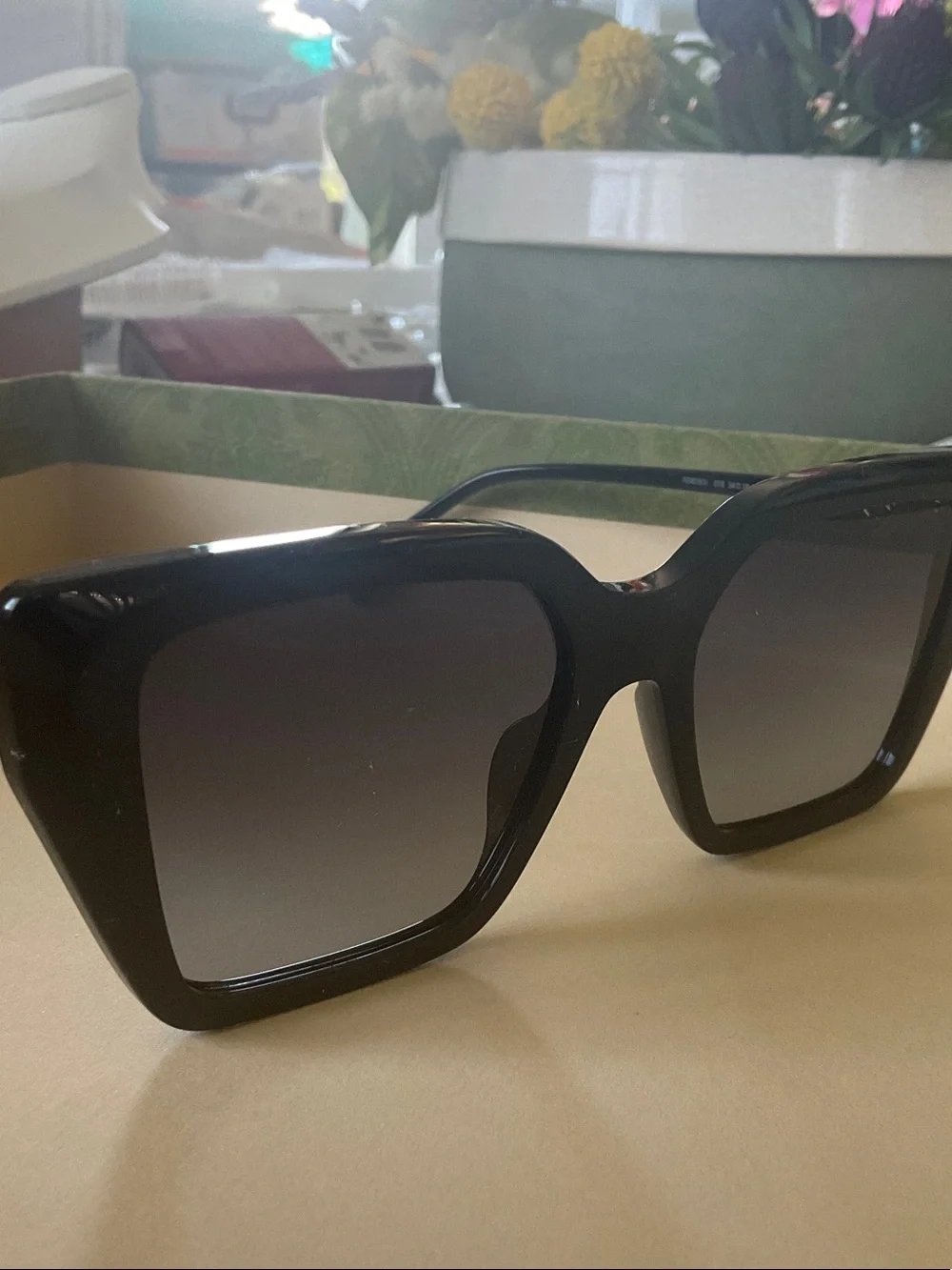 Black Square Sunglasses with Gold Accent - Designer Style